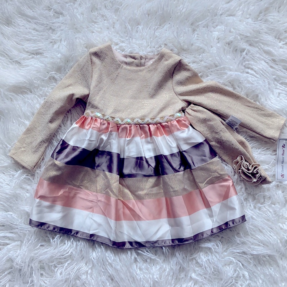 Stripped gold/pink/taupe baby girl dress | formal dress | Size 24 months
